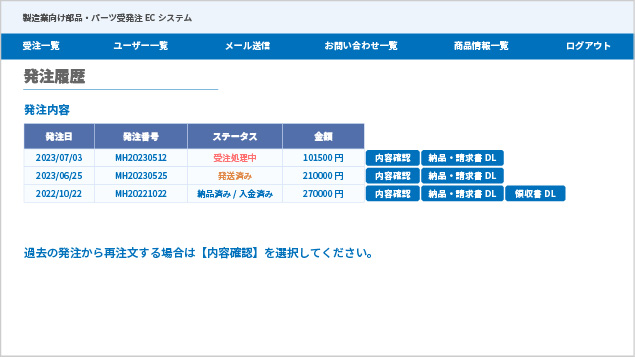 発注履歴イメージ画像